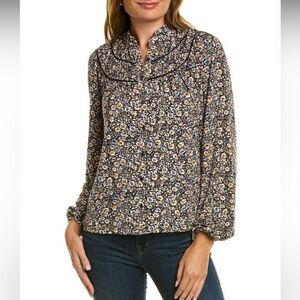 Boden Ruched Yoke jersey shirt floral black colorful size 6